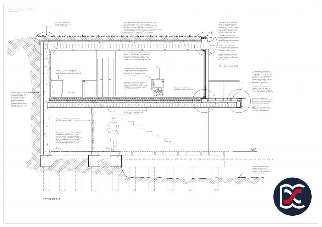 Watercolour Planning Drawings - Boat House Section